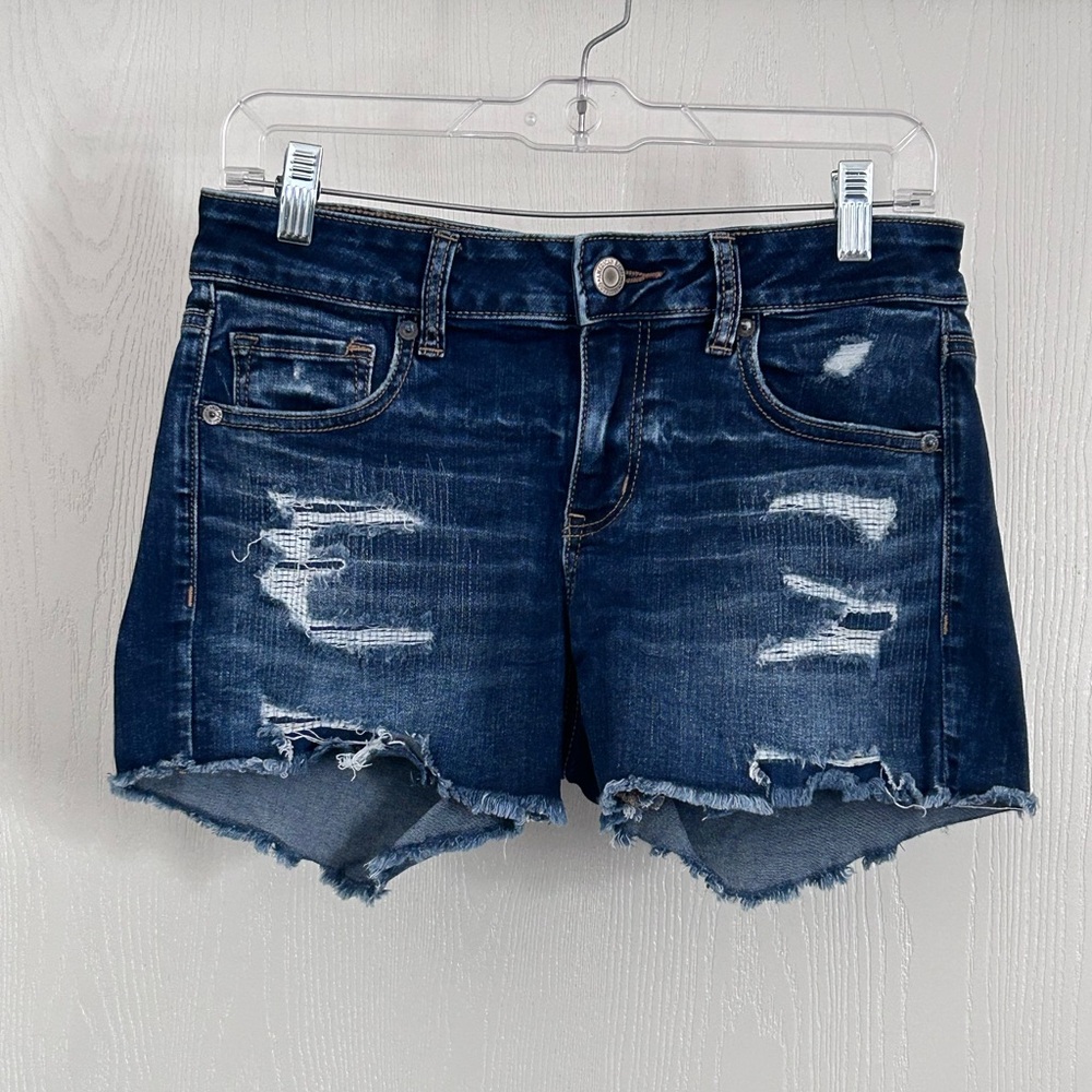 American Eagle | Outfitters Dark Blue Distressed Jean Shorts | Size 10
